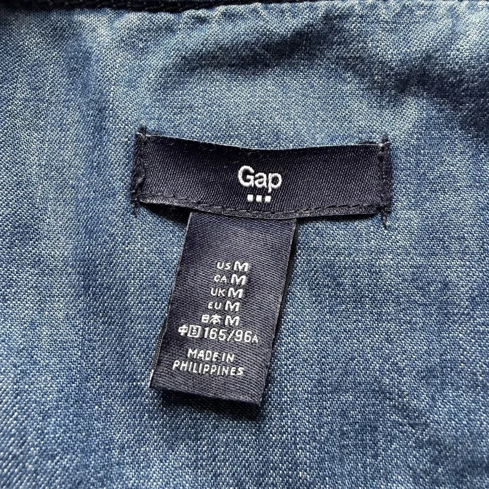 GAP Women's Chambray Medium Mini Button Up Long Sleeve Shirt Dress